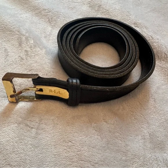 Ralph Lauren Black Leather Belt with Gold RL Initial Accent size XL NWT RL-Buckle Leather Belt | Ralph Lauren main image 4